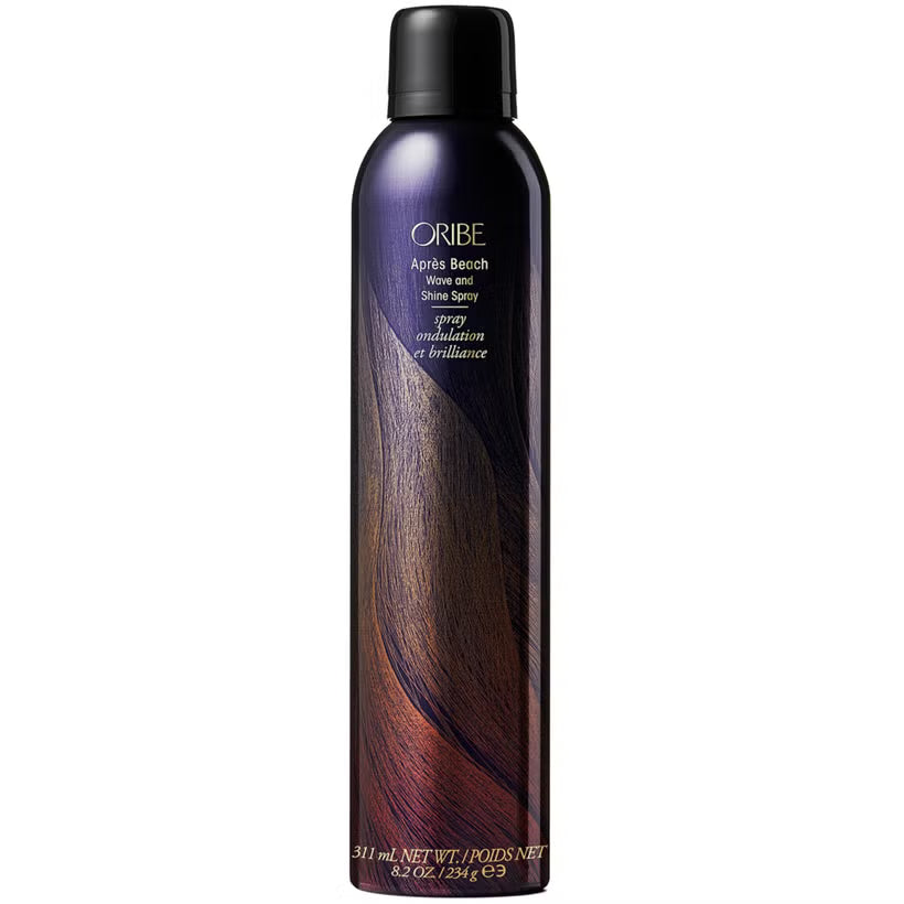 Oribe Après Beach Wave and Shine Spray bottle, dark purple cylindrical hair styling product on Tampa Home & Garden Store