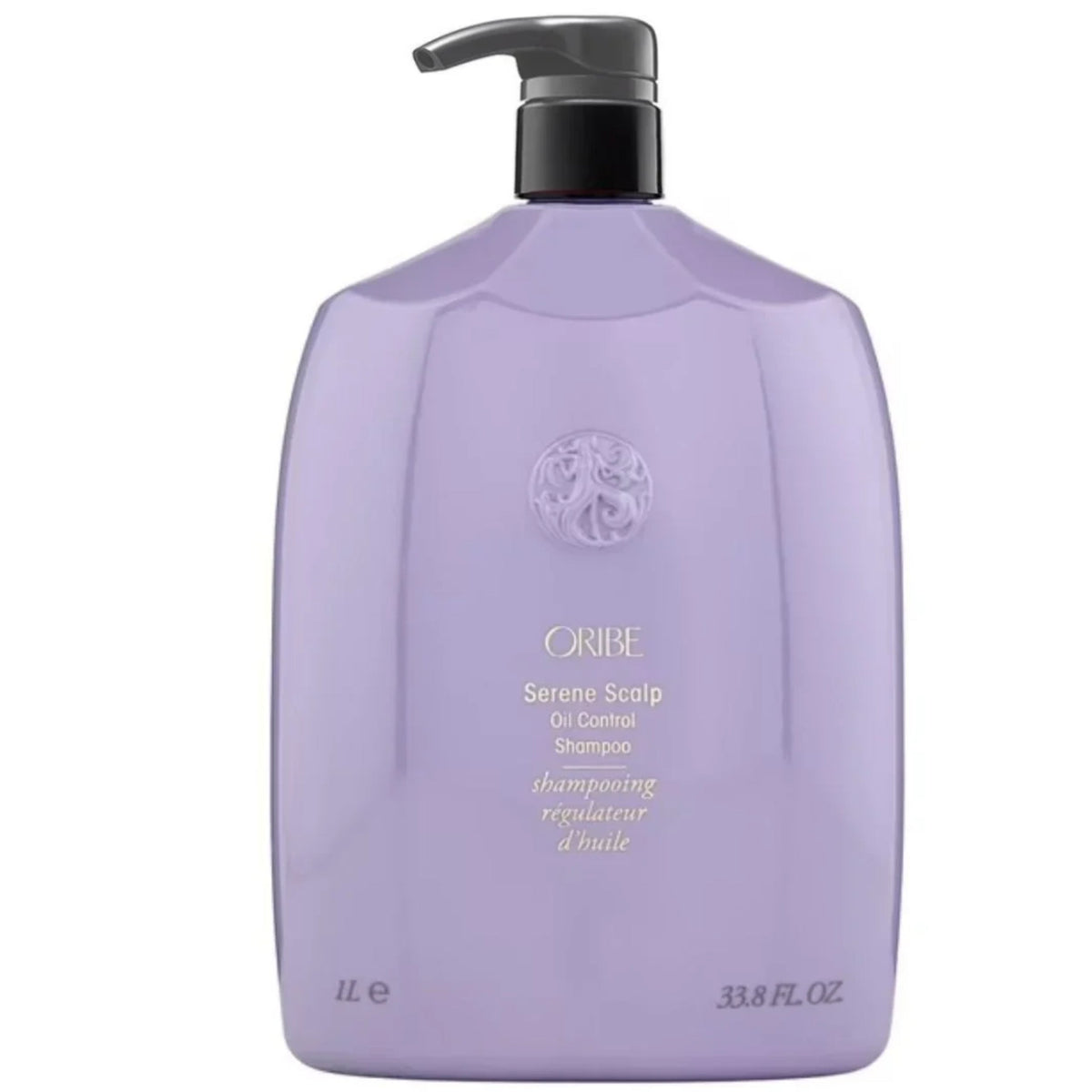 Oribe Serene Scalp Oil Control Shampoo bottle in lavender with pump dispenser on Tampa Home & Garden Store