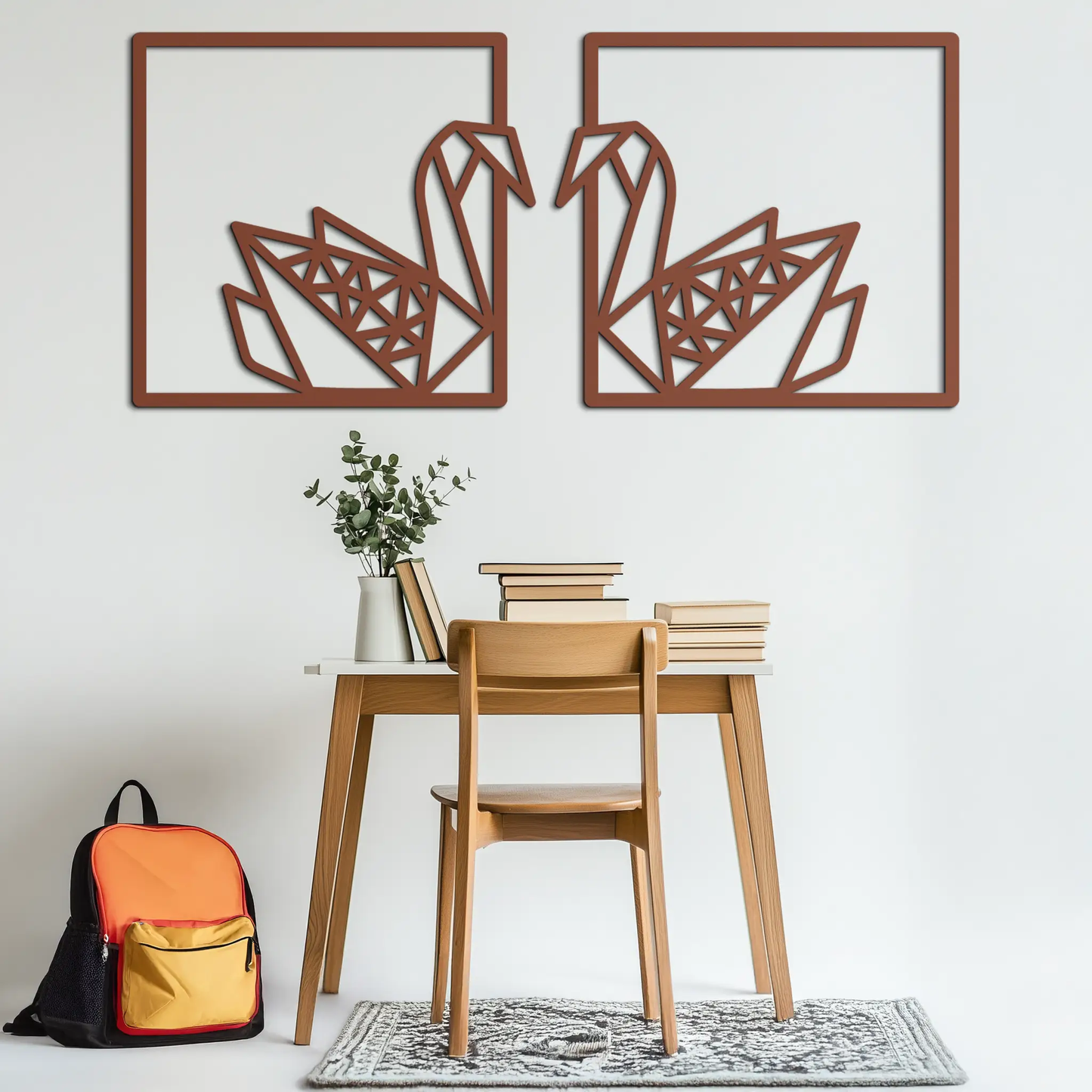 Origami Swan Couple Metal Wall Art by Enova Art, two-panel geometric rust finish swans on Tampa Home & Garden Store