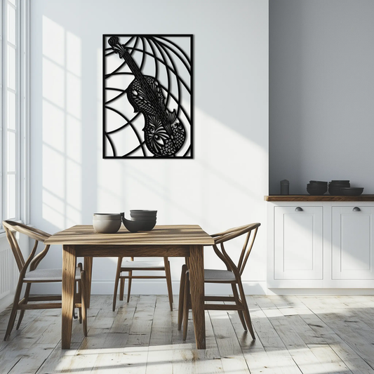 Ornamental violin metal wall art in black silhouette with filigree for modern decor on Tampa Home & Garden Store