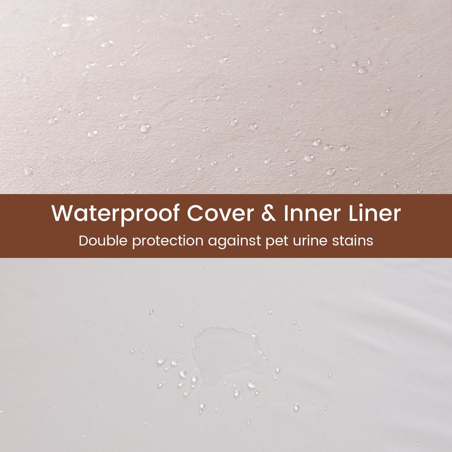 Waterproof cover and inner liner for orthopedic dog bed, beige surface with water droplets on Tampa Home & Garden Store