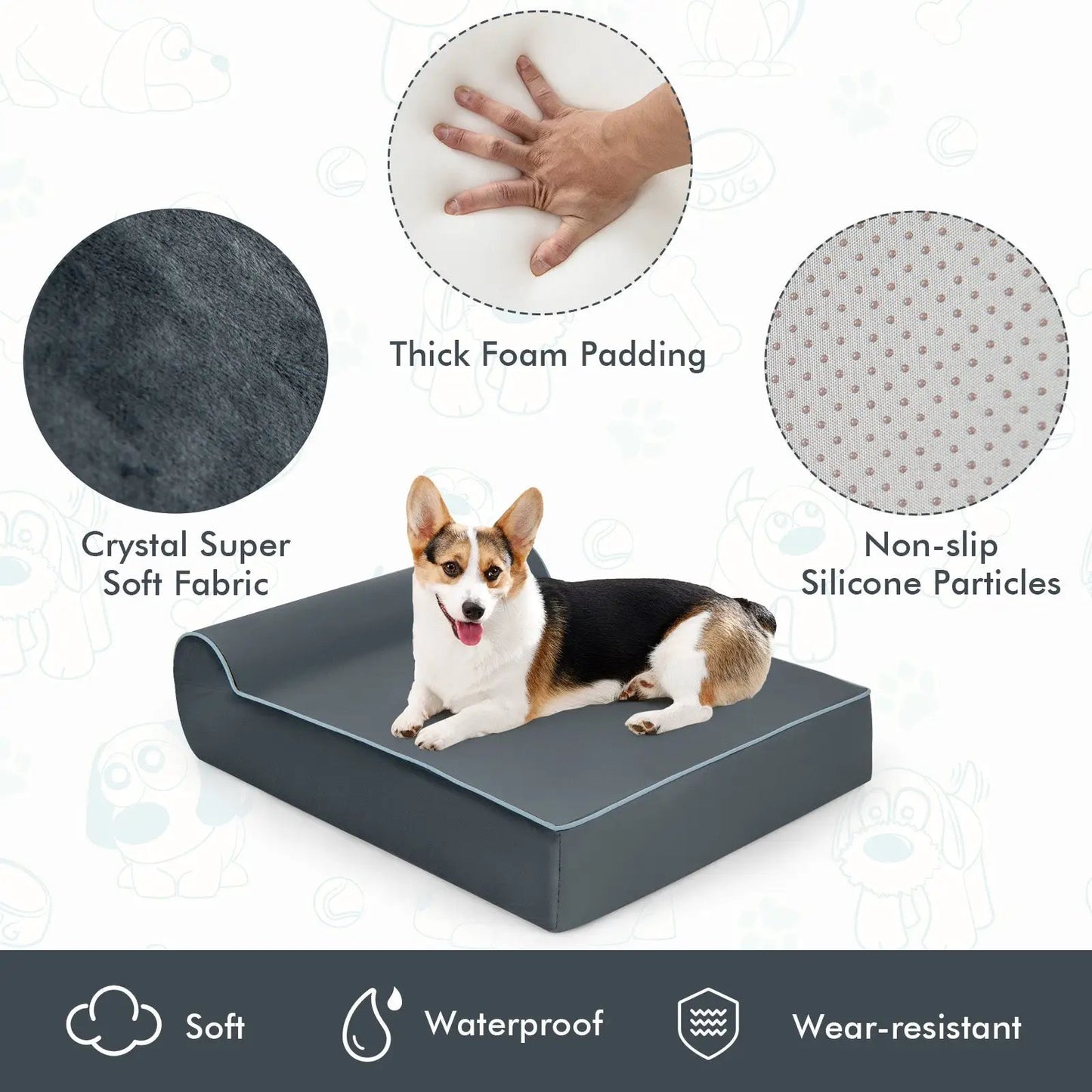 Orthopedic dog bed with headrest and thick foam padding, gray washable cover, DirectDeals on Tampa Home & Garden Store