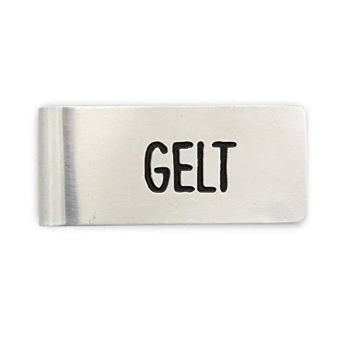 Gelt stainless steel money clip with GELT on Tampa Home & Garden Store