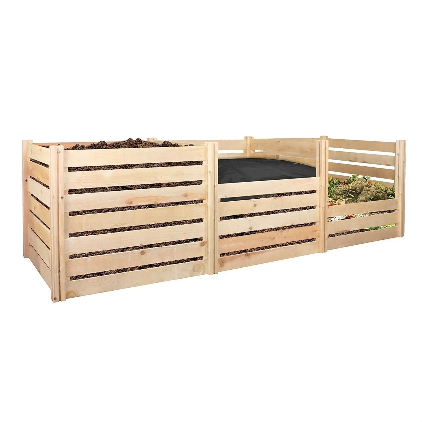 Outdoor 174-gallon cedar compost bin with three slatted compartments by HomePacific on Tampa Home & Garden Store