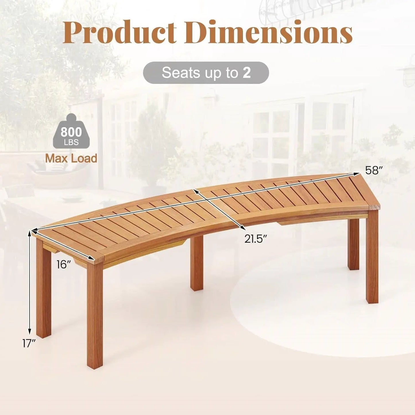 Outdoor two-person backless wooden garden bench with slatted natural finish on Tampa Home & Garden Store