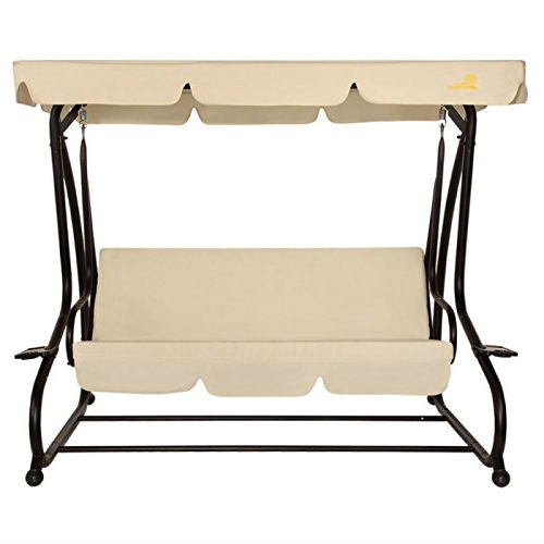 Outdoor 3-Seat Canopy Swing with Beige Cushions for Patio Deck or Porch - Tampa Home & Garden Store