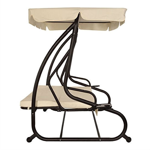 Outdoor 3-Seat Canopy Swing with Beige Cushions for Patio Deck or Porch - Tampa Home & Garden Store