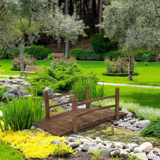 Outdoor 4-ft Wooden Garden Bridge in Rustic Brown Wood Finish - Tampa Home & Garden Store