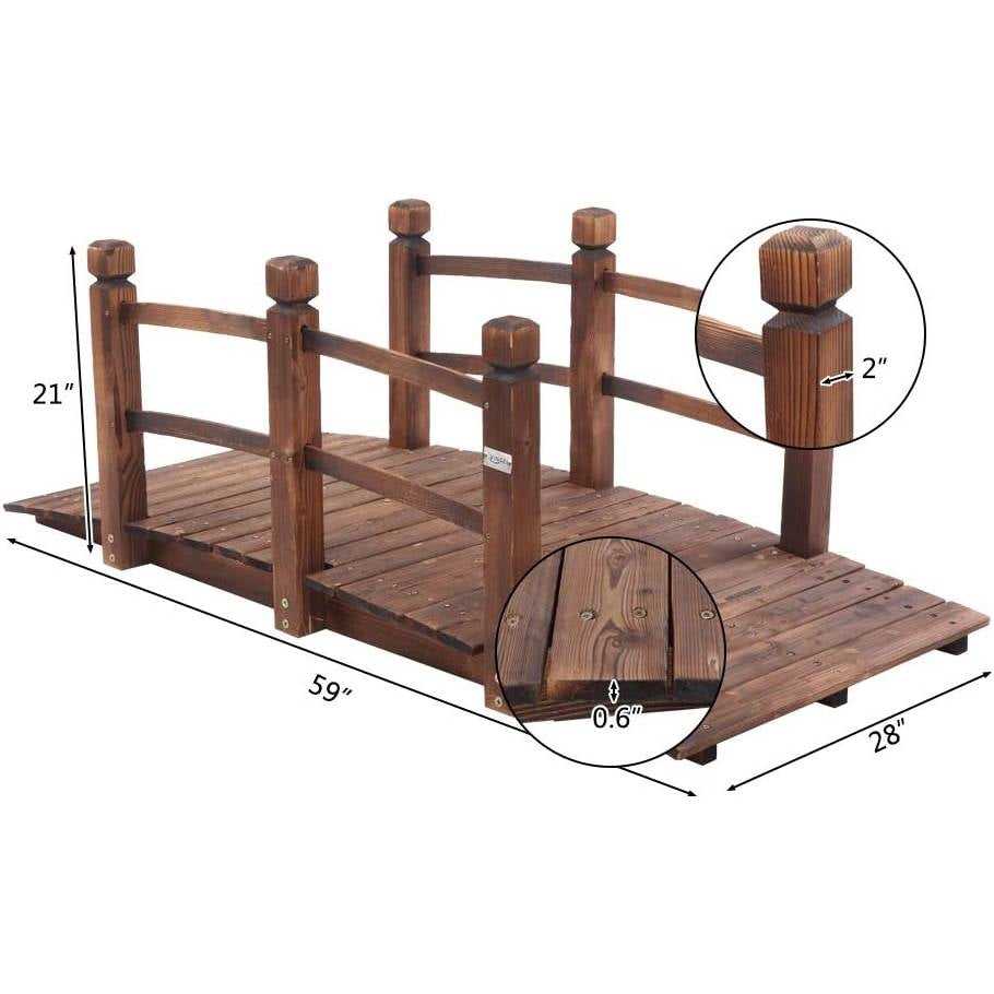 Outdoor 5-foot Solid Fir Wood Garden Bridge in Rustic Brown Finish - Tampa Home & Garden Store
