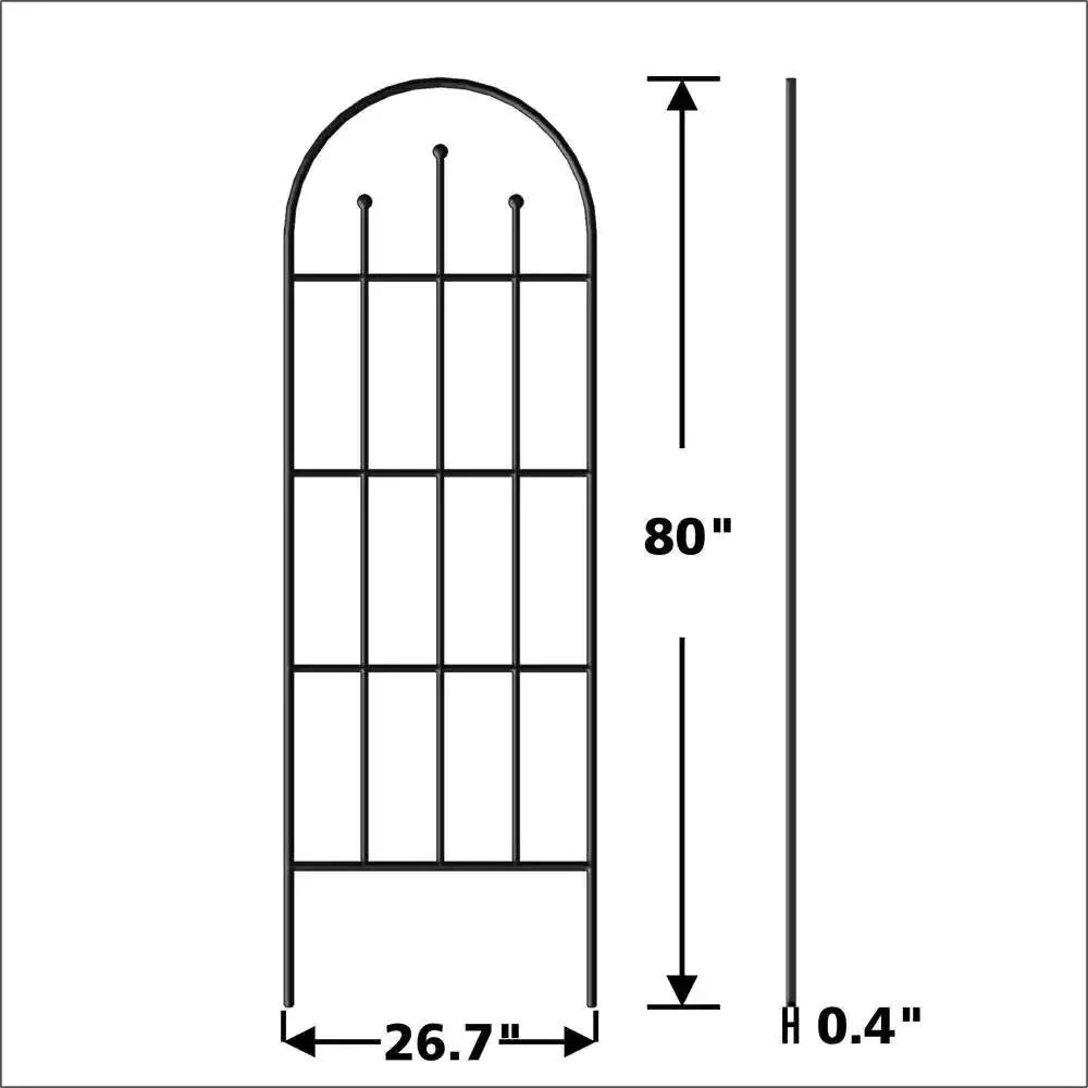Outdoor 80-inch black steel garden trellis with arch top and grid panels, 26.7in wide on Tampa Home & Garden Store