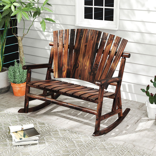 Outdoor Adirondack Rocking Chair for Adults with High Back and Slatted Seat-Brown - Tampa Home & Garden Store
