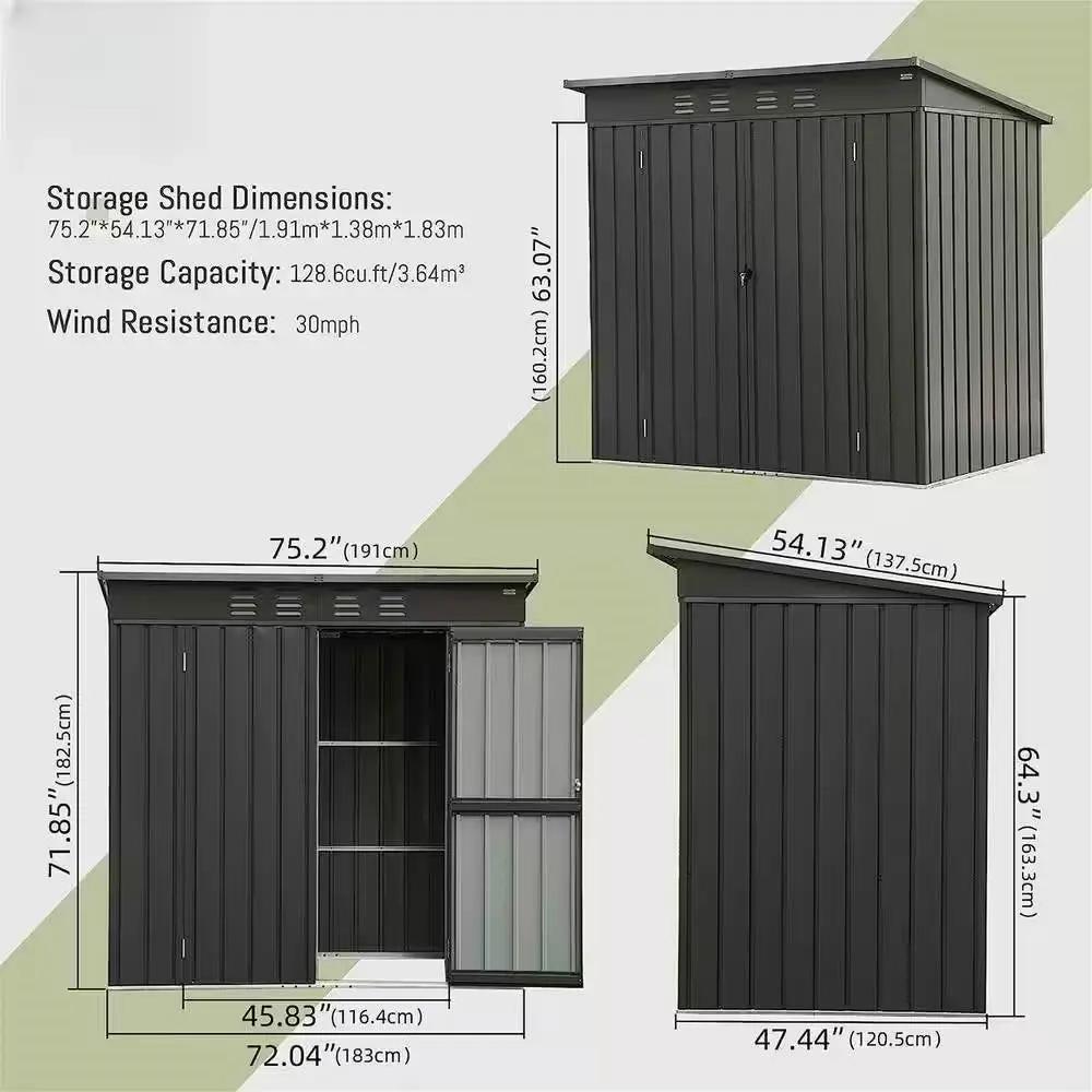 Outdoor Black Galvanized Steel Storage Shed 6ft x 4ft on Tampa Home & Garden Store