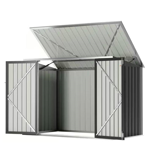 Outdoor Black Galvanized Steel Trash Can Storage Shed - Holds 2 Garbage Bins - Tampa Home & Garden Store