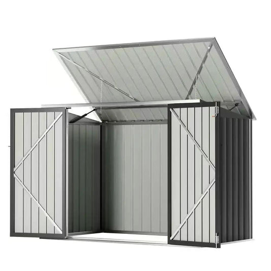 Outdoor Black Galvanized Steel Trash Can Storage Shed - Holds 2 Garbage Bins - Tampa Home & Garden Store