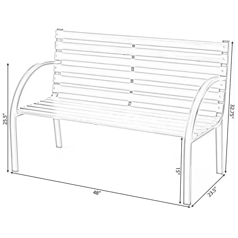 Outdoor Black Metal Frame Garden Bench with Wood Slats and Curved Armrests - Tampa Home & Garden Store