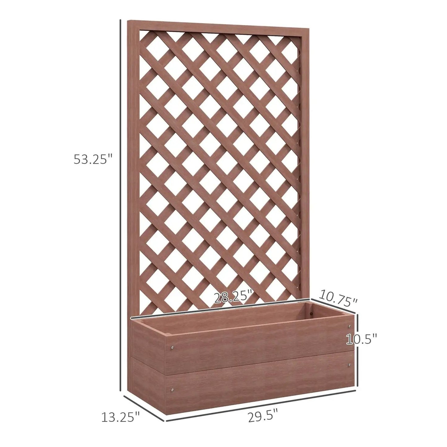 Outdoor brown wooden raised garden bed trellis planter with lattice HomePacific on Tampa Home & Garden Store
