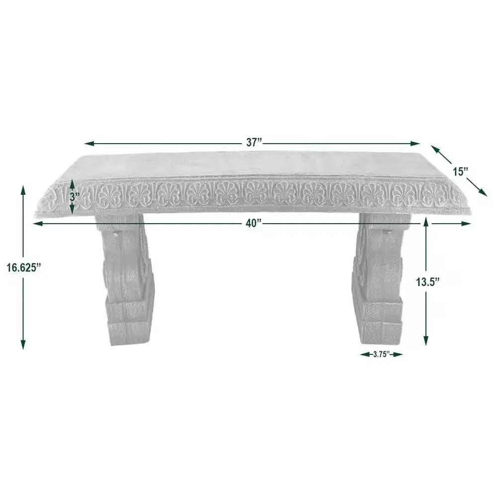 Outdoor Fiber-Clay Garden Bench in Grey Stone finish, 40 in long with carved pedestal legs on Tampa Home & Garden Store