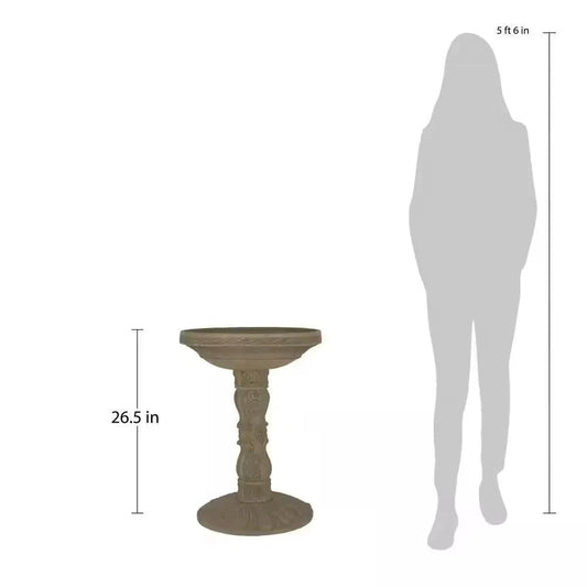 Outdoor fiberglass bird bath in granite finish with ornate pedestal base on Tampa Home & Garden Store