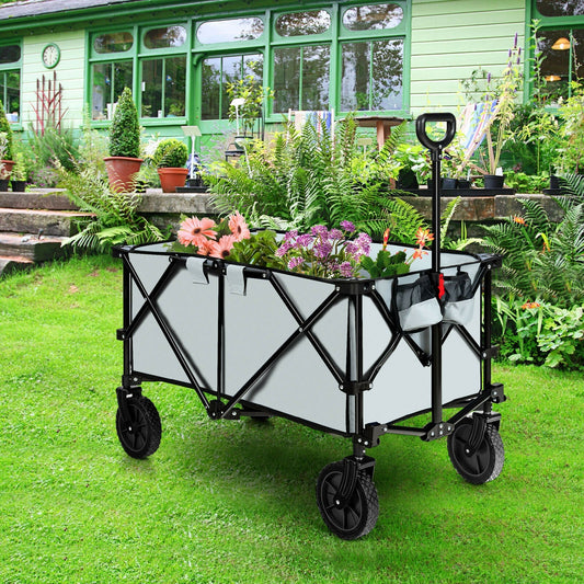 Outdoor Folding Wagon Cart with Adjustable Handle and Universal Wheels-Gray - Tampa Home & Garden Store