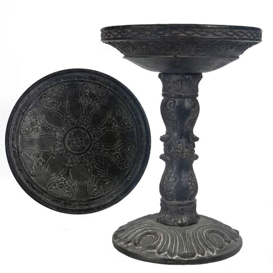 Outdoor Garden Fiberglass Bird Bath in Black Charcoal Stone Finish - Tampa Home & Garden Store