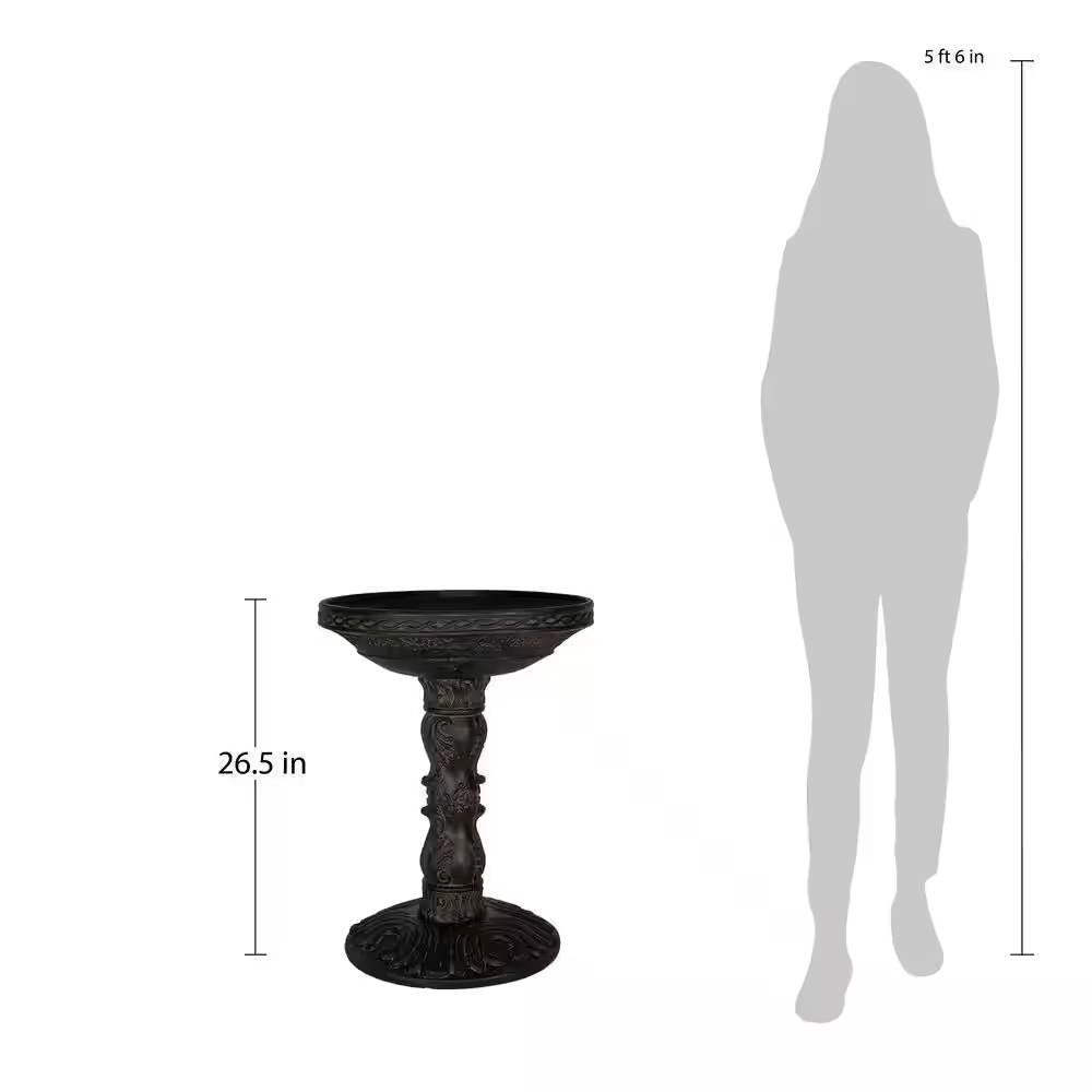 Outdoor Garden Fiberglass Bird Bath in Black Charcoal Stone Finish - Tampa Home & Garden Store