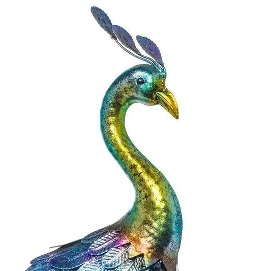 Outdoor garden peacock statue in blue-green metal by HomePacific on Tampa Home & Garden Store