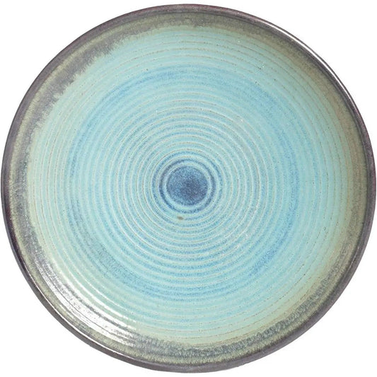 Blue multi-shade ceramic outdoor birdbath with concentric ring pattern and glossy glaze on Tampa Home & Garden Store
