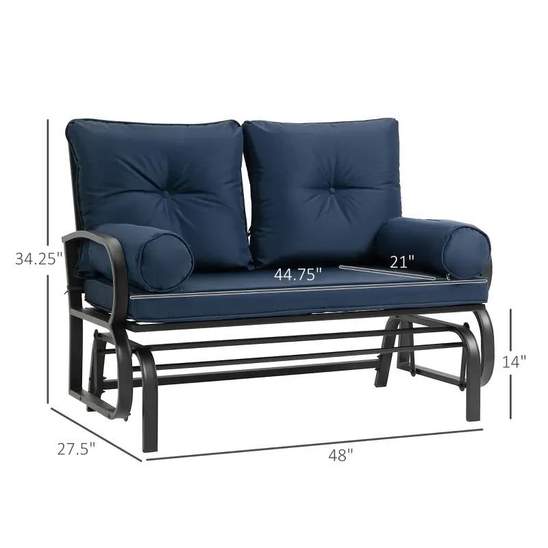 Outdoor Garden Patio Rocking Glider Chair Loveseat with Navy Blue Cushions - Tampa Home & Garden Store