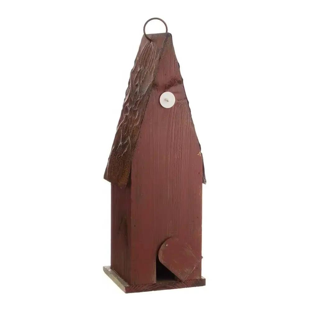 Outdoor Rustic Brown Wood and Iron Bird House by HomePacific with hanging ring and textured roof on Tampa Home & Garden Store