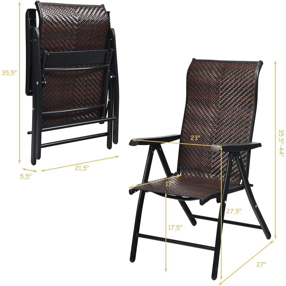 Outdoor/Indoor Folding Patio Chair with Brown Rattan Seat and High Back-Rest - Tampa Home & Garden Store