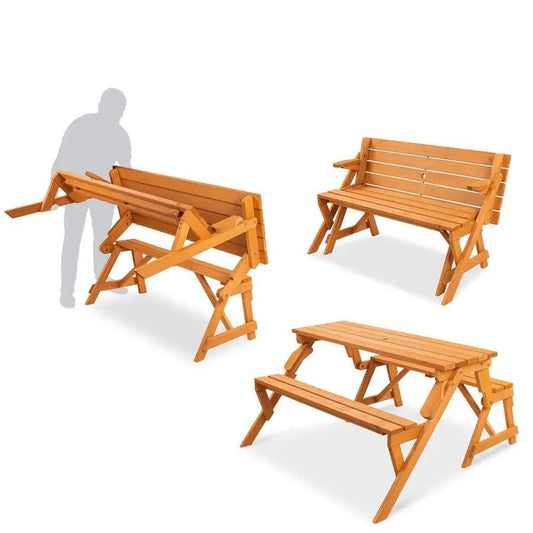 Outdoor Interchangeable 2 in 1 Multi-Use Wooden Picnic Table Garden Bench Umbrella Hole - Tampa Home & Garden Store