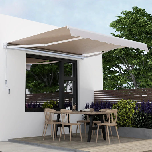 Outdoor Manual Retractable Awning Cover Shelter Patio Sun Shade-Beige - Tampa Home & Garden Store