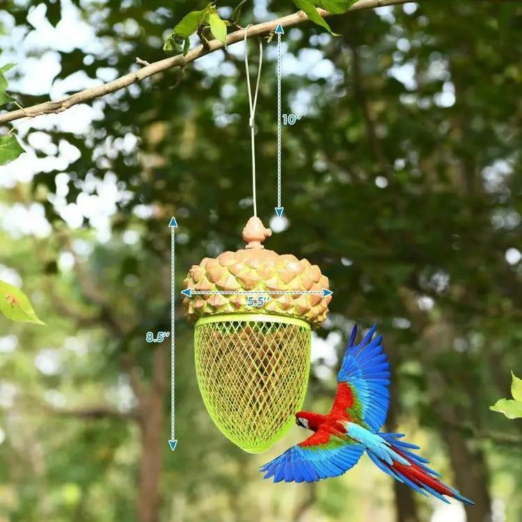 Outdoor Metal Mesh Bird Feeder with Acorn Roof, green mesh, hanging design by HomePacific on Tampa Home & Garden Store