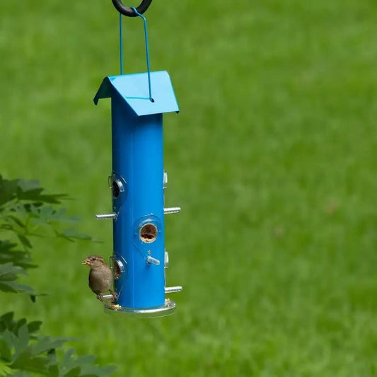 Outdoor Patio Garden 6-Perch Metal Tube Bird Feeder in Blue - Tampa Home & Garden Store