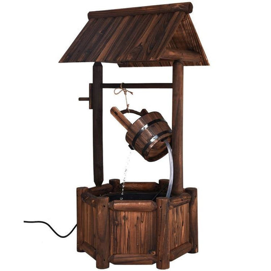 Outdoor Patio Garden Solid Wood Wishing Well Water Fountain with Pump - Tampa Home & Garden Store