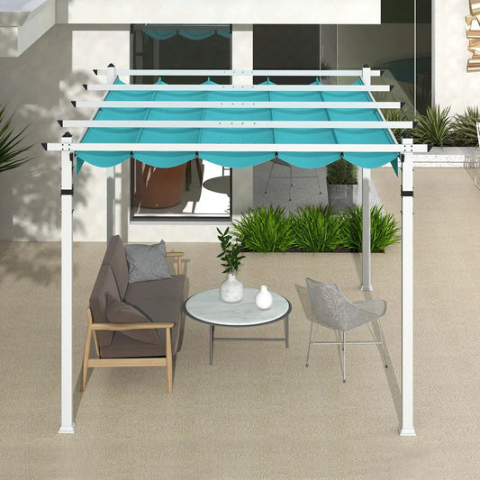 Outdoor Pergola with Retractable Canopy and Aluminum Frame-Turquoise - Tampa Home & Garden Store