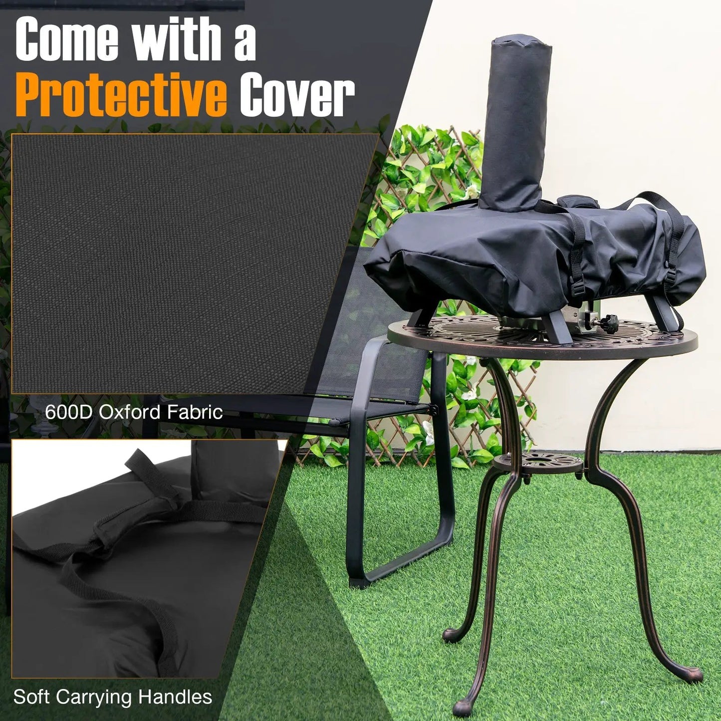 Outdoor pizza oven protective cover in black 600D Oxford fabric with soft carrying handles DirectDeals on Tampa Home & Garden Store