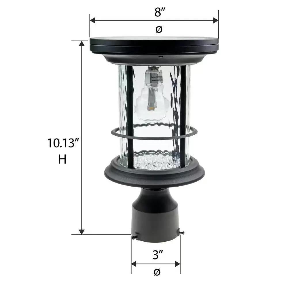 Outdoor Solar LED Light with Pole and Wall Mount, black lantern with clear glass, 10.13in tall on Tampa Home & Garden Store