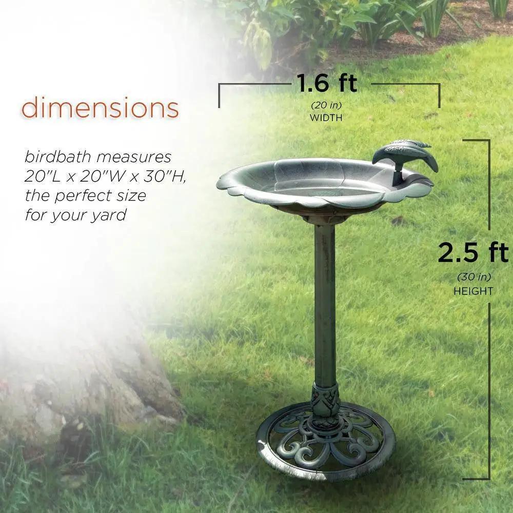 Outdoor polypropylene bird bath in dark green with decorative pedestal base HomePacific on Tampa Home & Garden Store