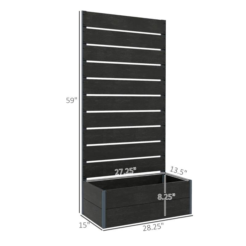 Outdoor Raised Bed Planter with Slatted Fence Trellis in Black Wood Finish - Tampa Home & Garden Store