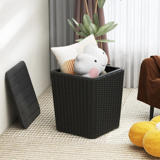 Outdoor Resin Storage Side Table with Removable Lid and Wicker-woven Accent-Black - Tampa Home & Garden Store