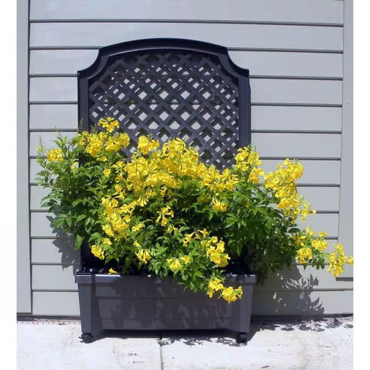 Outdoor Self-Watering Garden Planter with Trellis and Wheels in Grey Plastic - Tampa Home & Garden Store