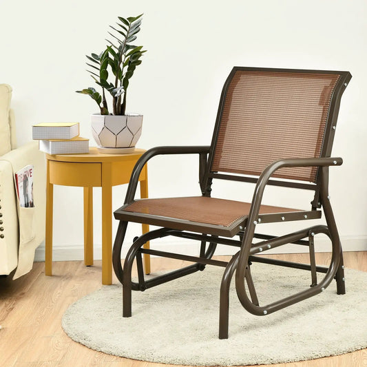 Outdoor Single Swing Glider Rocking Chair with Armrest-Brown - Tampa Home & Garden Store
