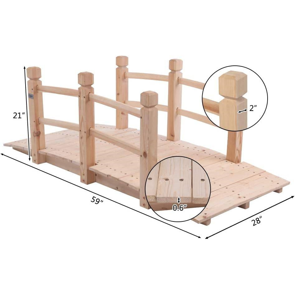 Outdoor Solid Wood 5-Ft Garden Bridge in Natural Wood Finish - Tampa Home & Garden Store