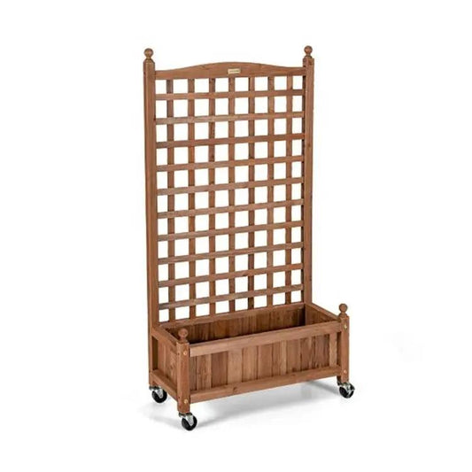 Outdoor Solid Wood Raised Garden Bed Mobile Planter Box with Trellis on Wheels - Tampa Home & Garden Store