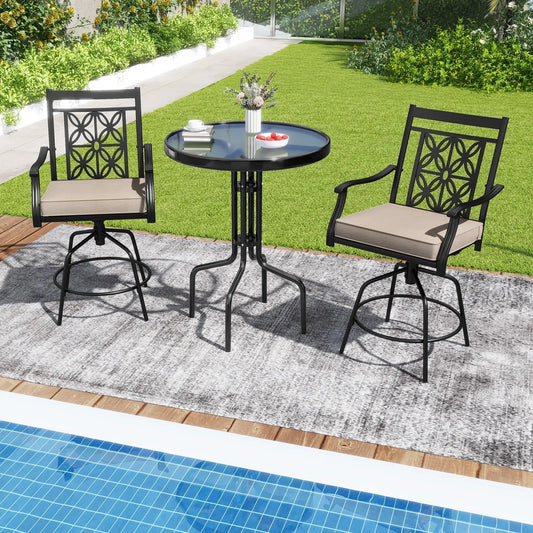 Outdoor Swivel Bar Stools Set of 2 with Seat Cushions-Brown - Tampa Home & Garden Store