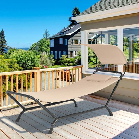Outdoor Tan Hammock Style Chaise Lounge Chair Cot with Canopy and Storage Bag - Tampa Home & Garden Store