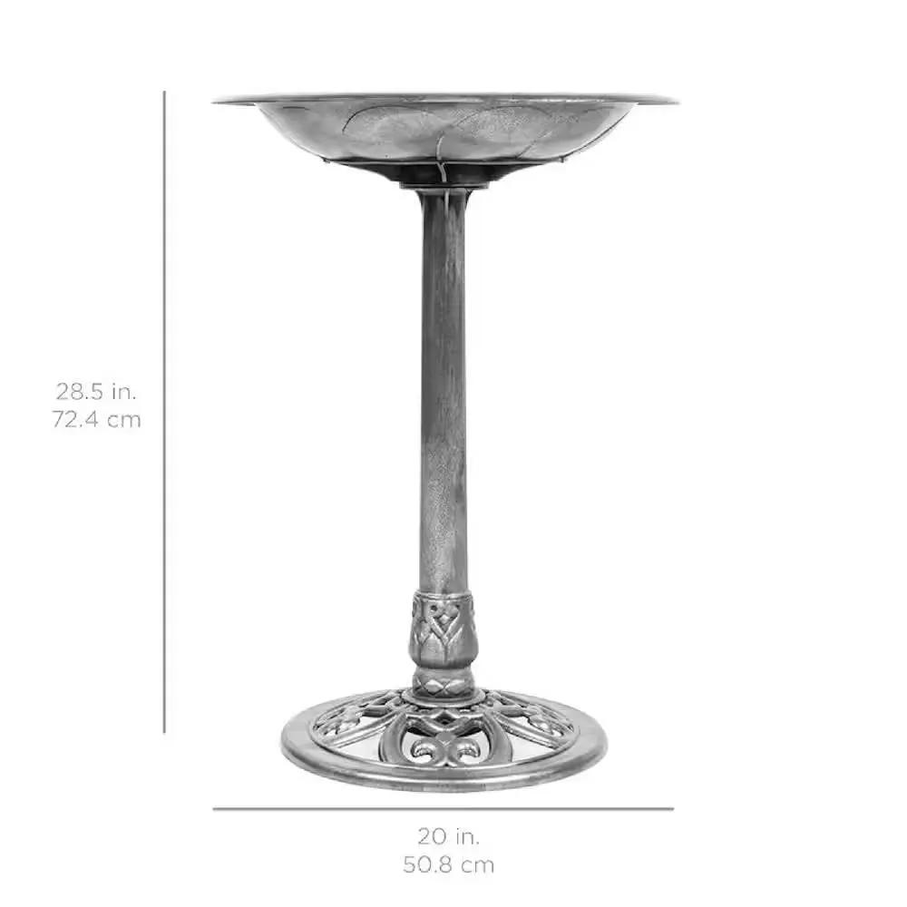 Weather Resistant Polyresin Bird Bath with aged silver finish and ornate pedestal on Tampa Home & Garden Store