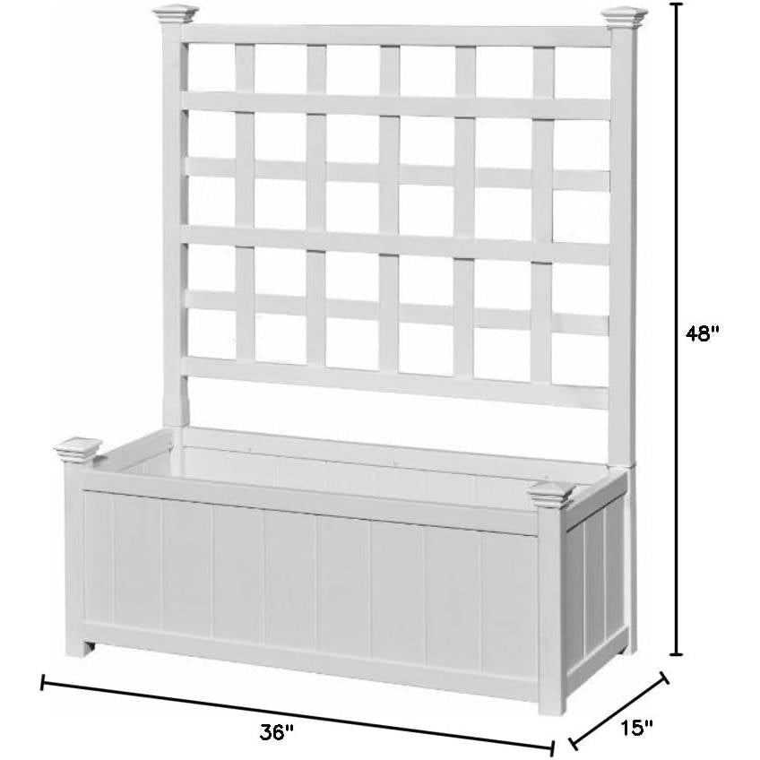 Outdoor White Vinyl Garden Planter Box with Trellis - Tampa Home & Garden Store