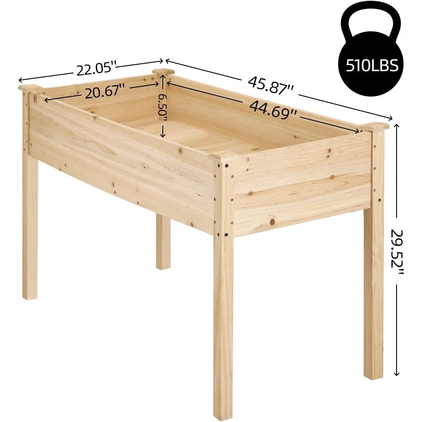 Outdoor wood raised garden planter box 46x22x30 in natural pine, HomePacific planters on Tampa Home & Garden Store